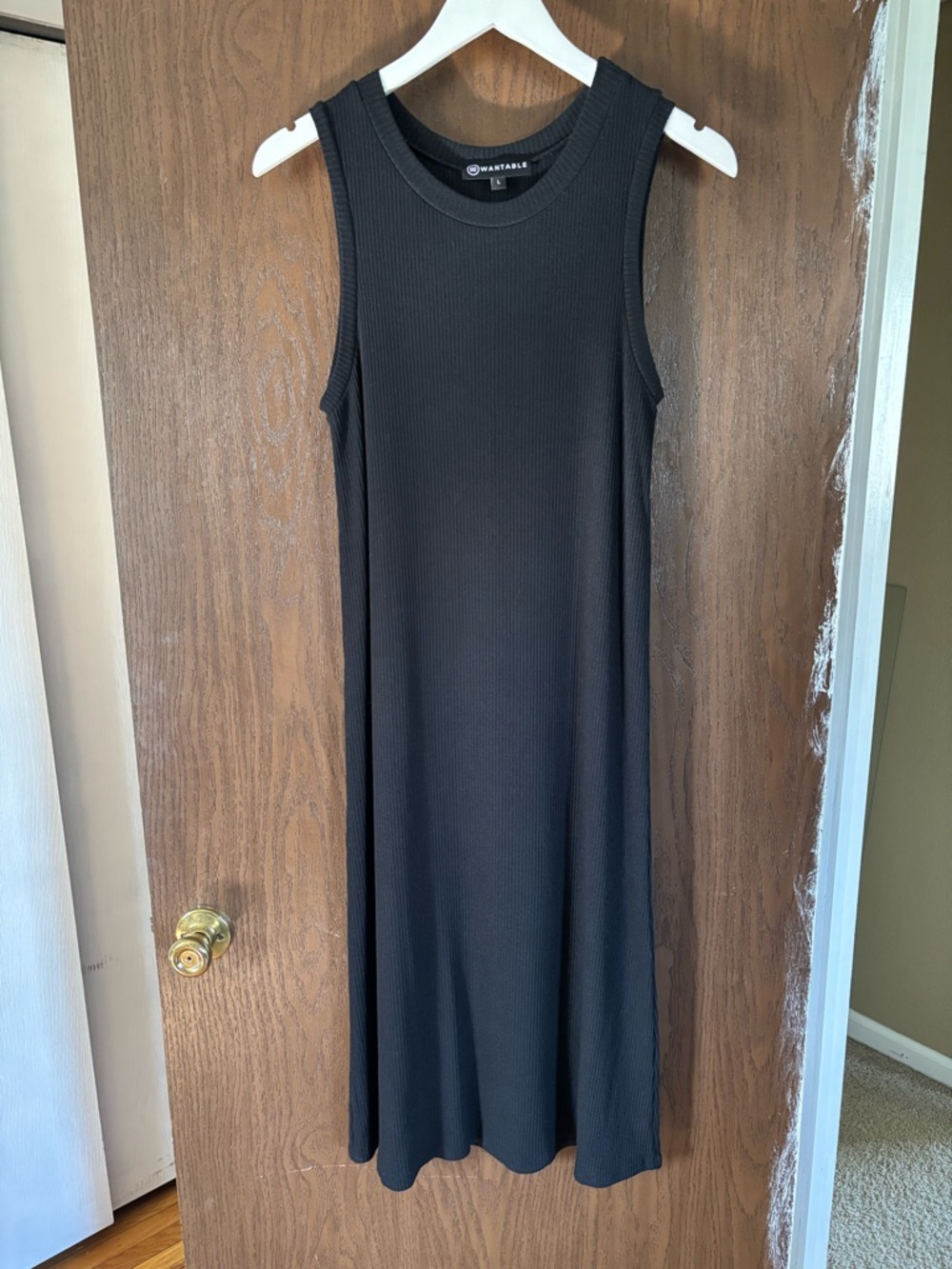Black Ribbed Sleeveless Midi Dress